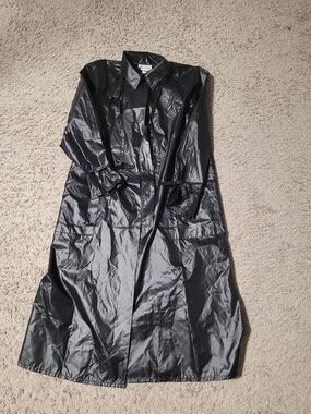 Black Long Rain Coat with Tie Waist Fancy Sleeve